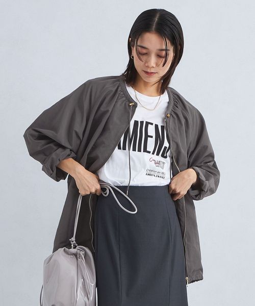 size SHORTあり］ギャザー ノーカラー ブルゾン ―撥水―