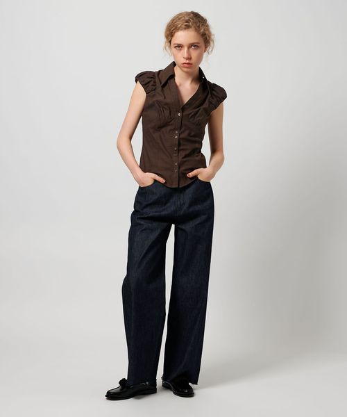 ATTISESSION＞ギャザー ショートスリーブ シャツ