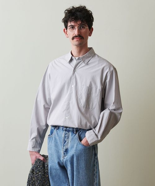 Steven Alan＞ 60 コンパクトヤーン ストライプ レギュラーカラー