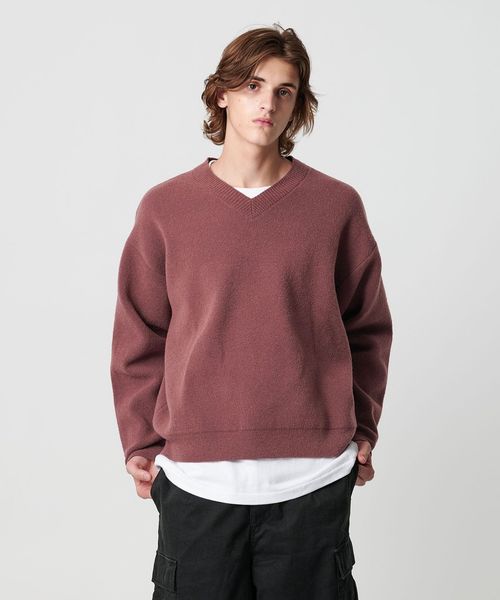 プレーティング クロップド Vネック ニット