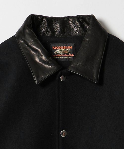 SKOOKUM × monkey time＞メルトン レザーカラー ジャケット ブラック