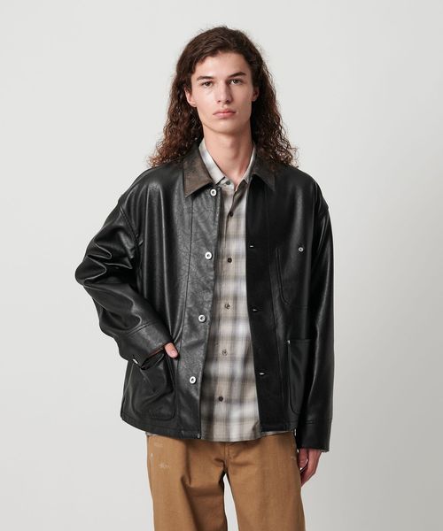 レザーライク クロップド カバーオール