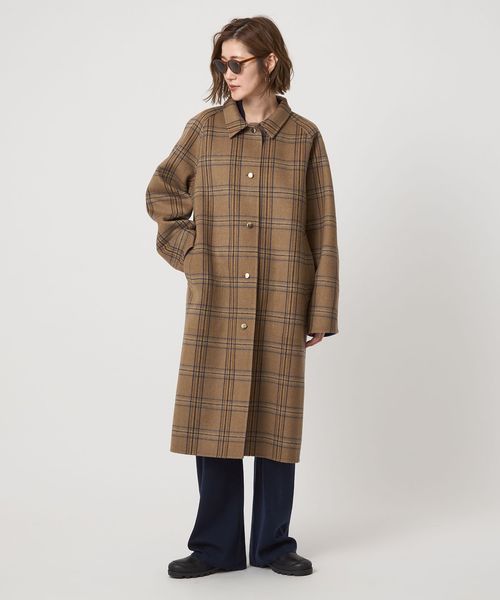 conte＞チェック リバーシブル ステンカラーコート