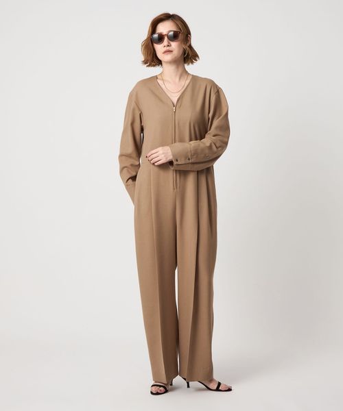 conte＞フロントジップ Vネック オールインワン