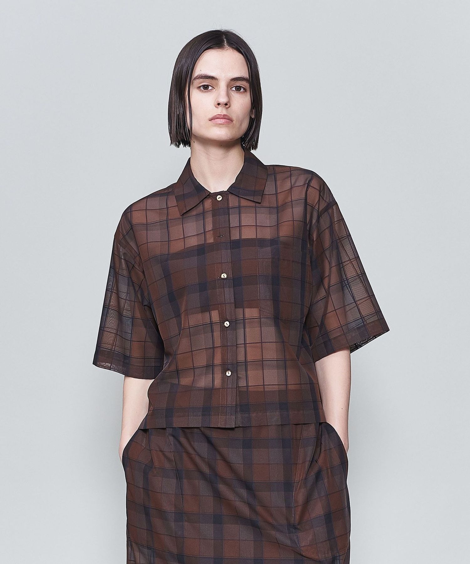 6(ROKU)＞シアー チェック シャツ