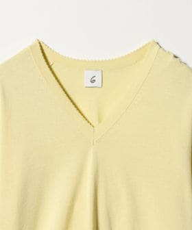 6(ROKU)＞ コットン ピコット Vネック ニット