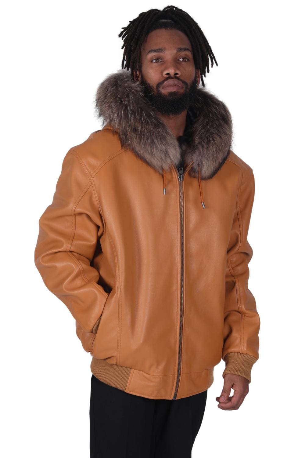 Gold Lamb Leather Zip Parka with Gold Finnish Raccoon Trim - A.J.