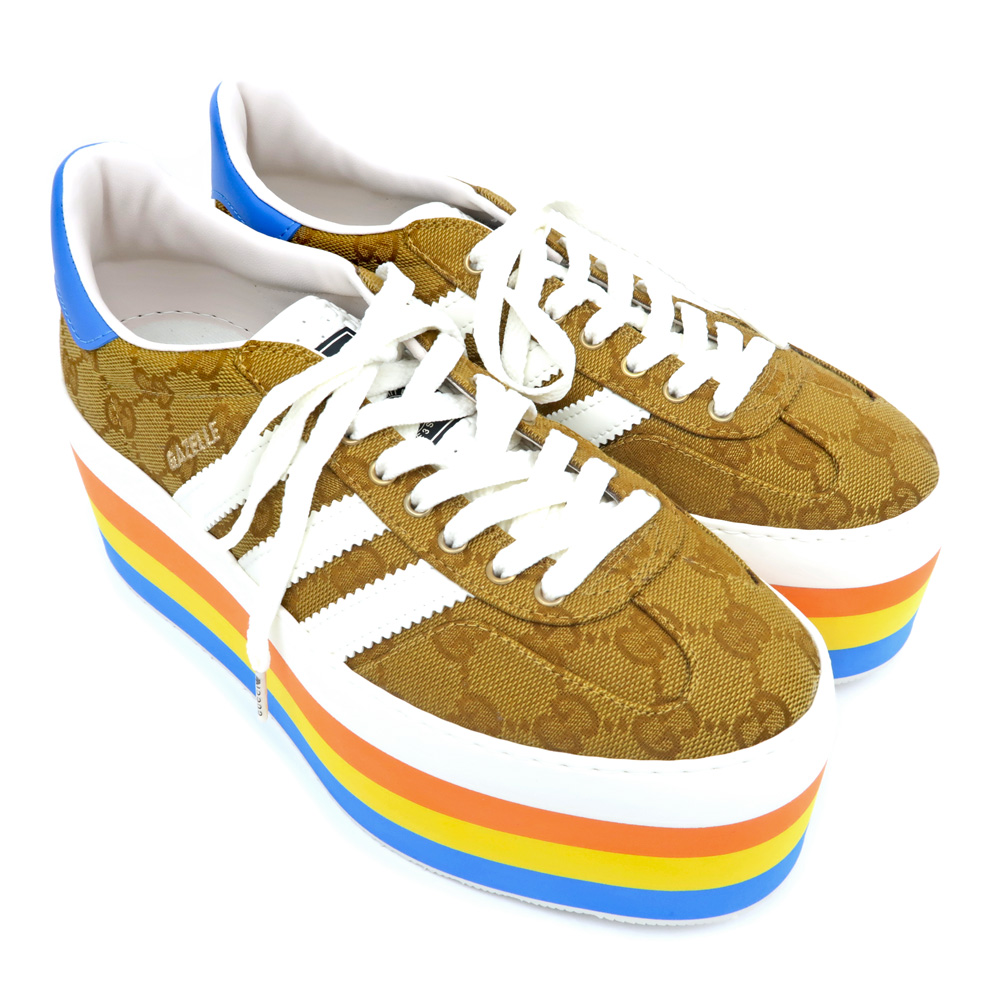 名東】【GUCCI】グッチ アディダス コラボ スニーカー 厚底 ガゼル GG