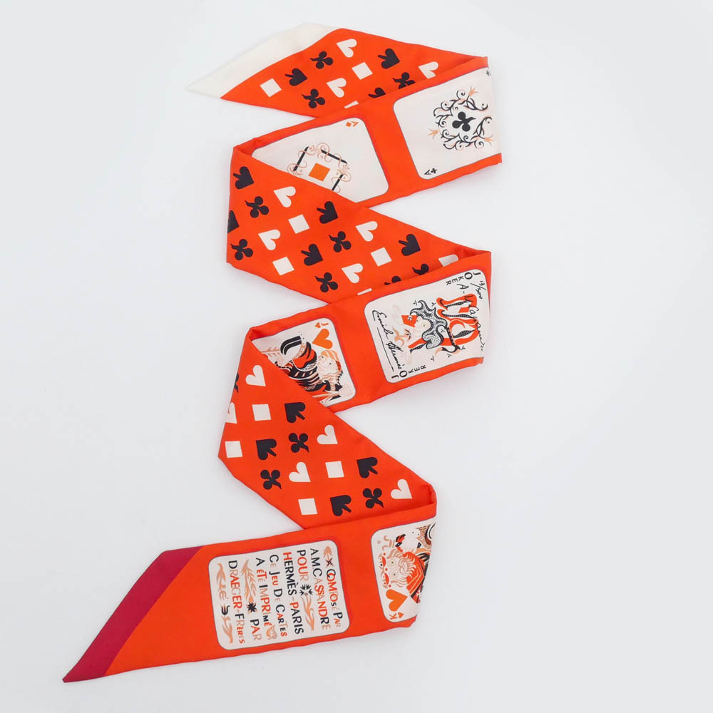 名東】【HERMES】エルメス ツイリー トランプ オレンジ マルチカラー