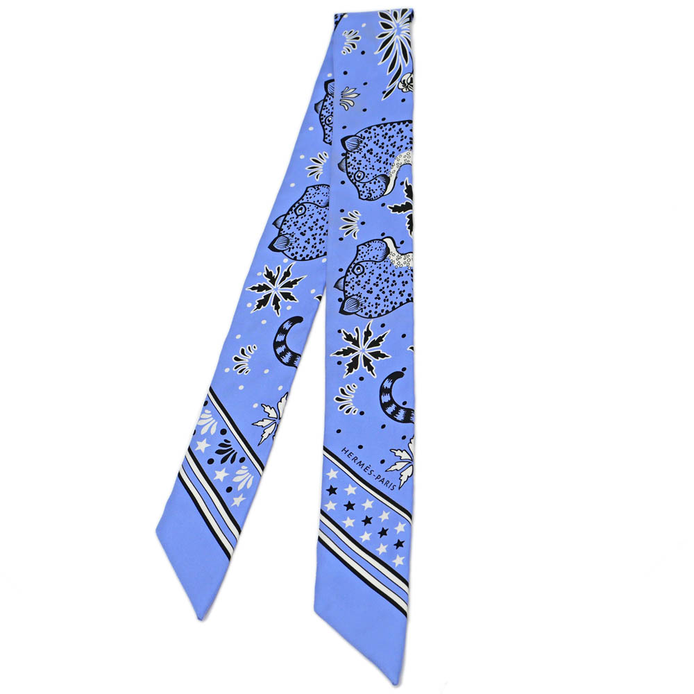 名東】【HERMES】エルメス ツイリー レオパード ブルー系 マルチカラー