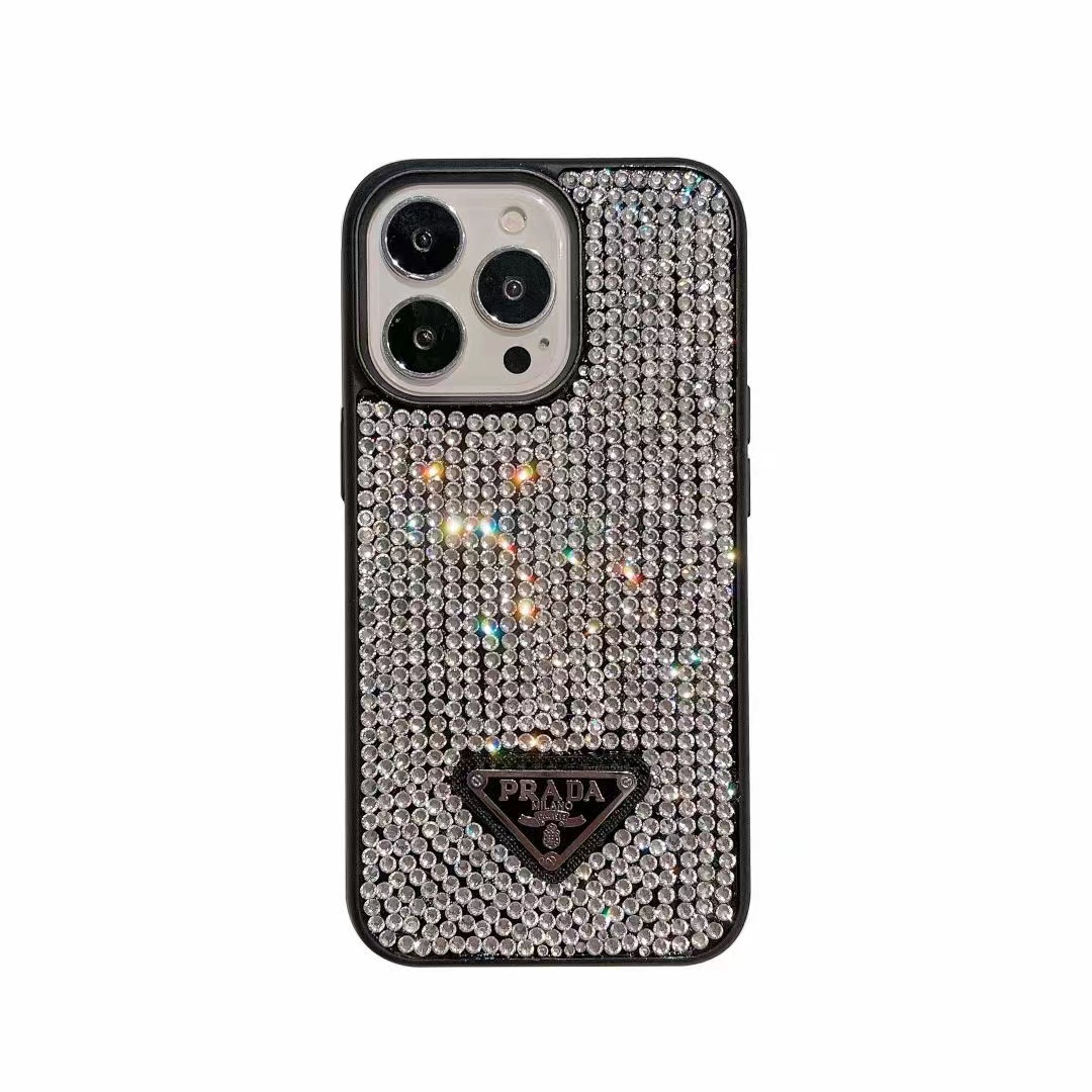 プラダ iPhone15/14/13ProMaxケース ラインストーン付き PRADA