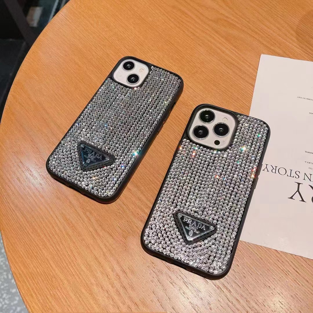 プラダ iPhone15/14/13ProMaxケース ラインストーン付き PRADA