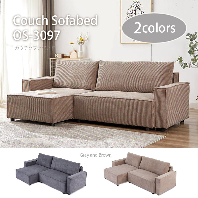 L字型グレーソファ ベッド変形可能￼ 状態良好な中古品 L字型グレー