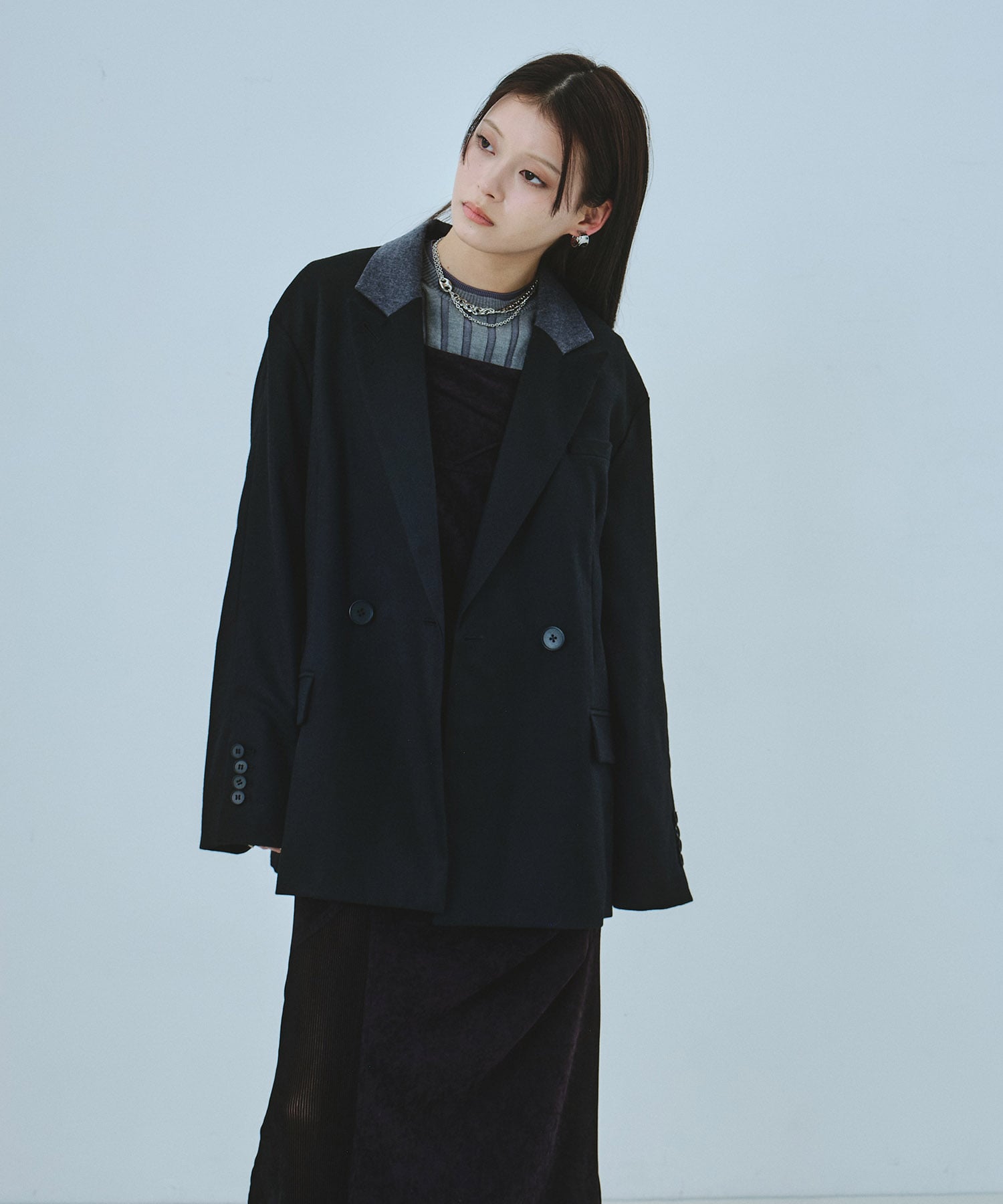 残りわずか〉ラペルポイントテーラードジャケット(FREE BLACK