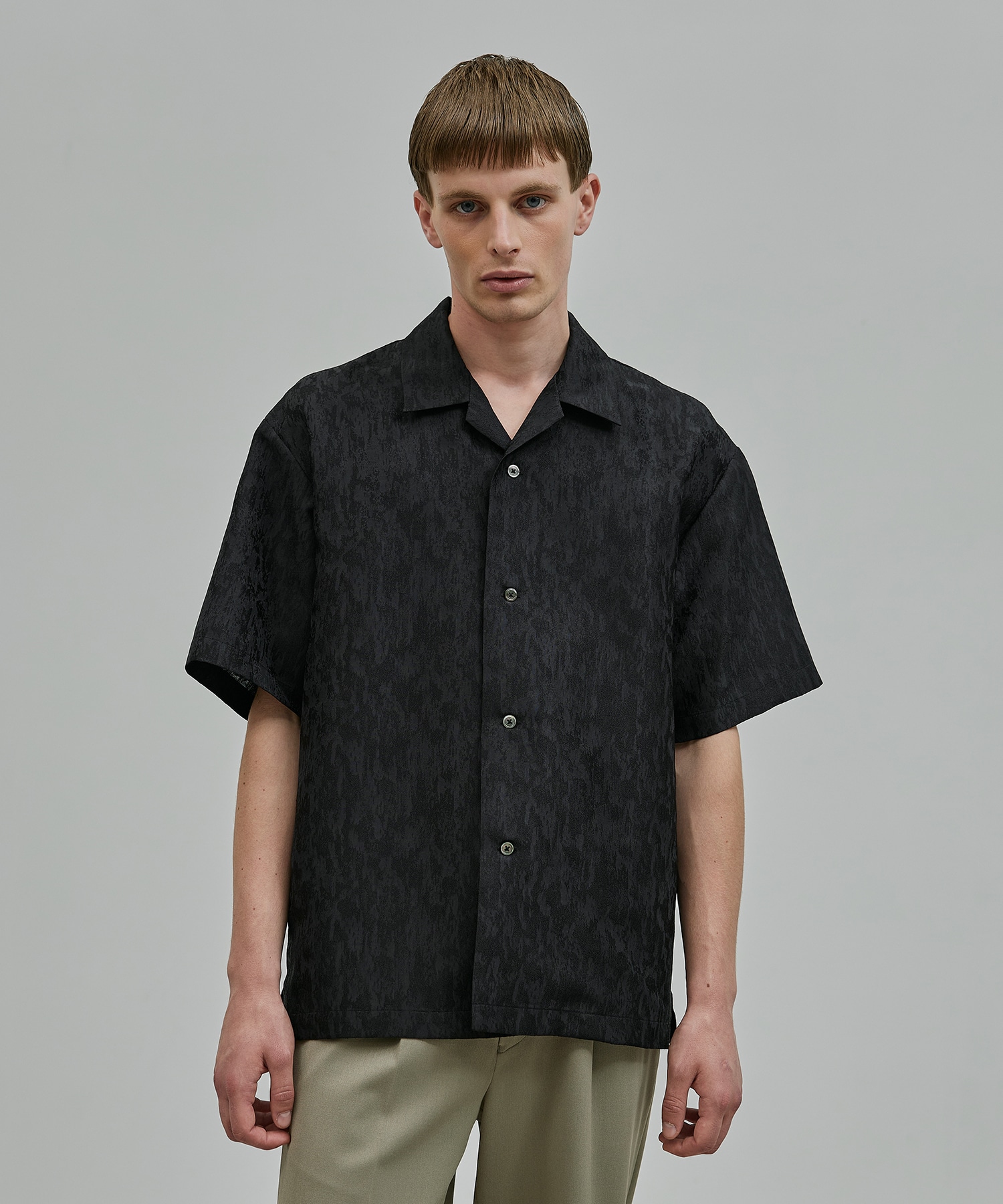 残りわずか｜再入荷なし〉リネンライクジャガード オープンカラー