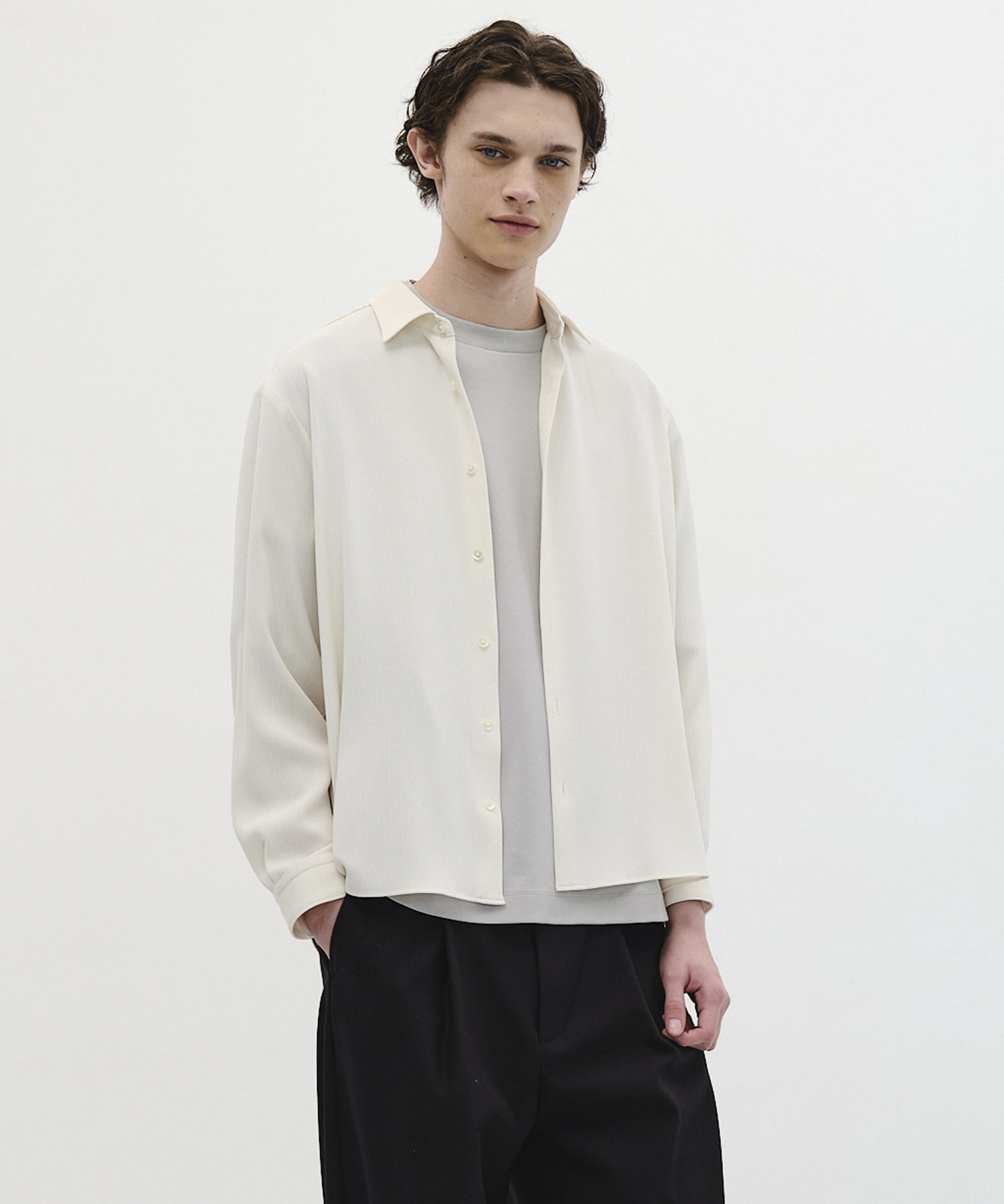 COLD DRY PLEATS ロングスリーブシャツ(1 OFF WHITE): : メンズ