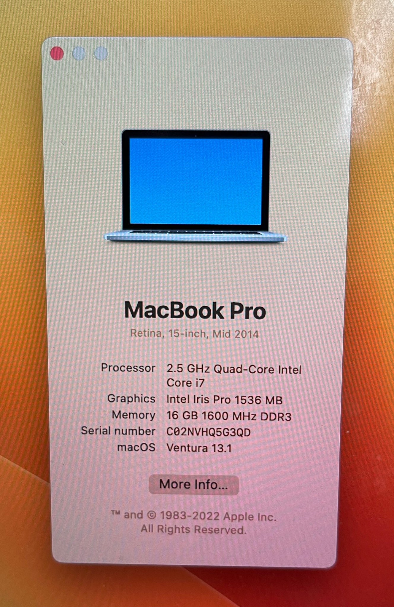 Apple MacBook Pro Retina 15-inch Mid 2014 2.5GHz Quad-Core Intel