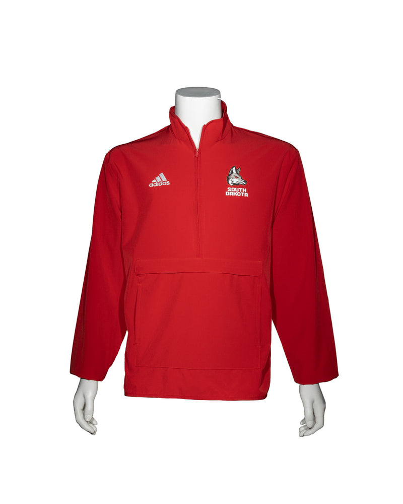 Adidas Men's Coaches Red Long-Sleeve Quarter Zip Woven Jacket