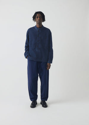Grandad Collar Half Placket Denim Shirt | Indigo | TOAST