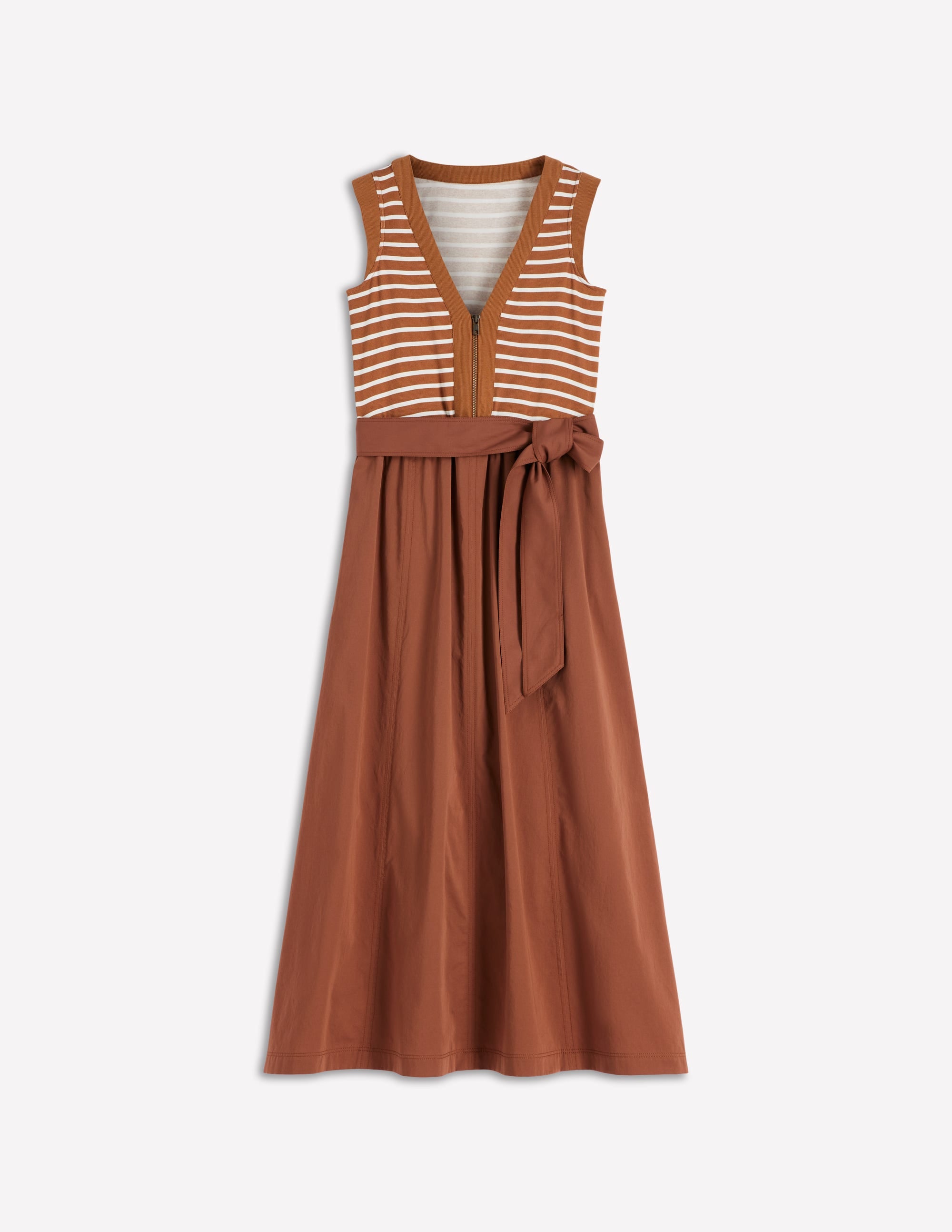 Zip-front Mix Media Dress-Ginger and Ivory Stripe | Boden USA
