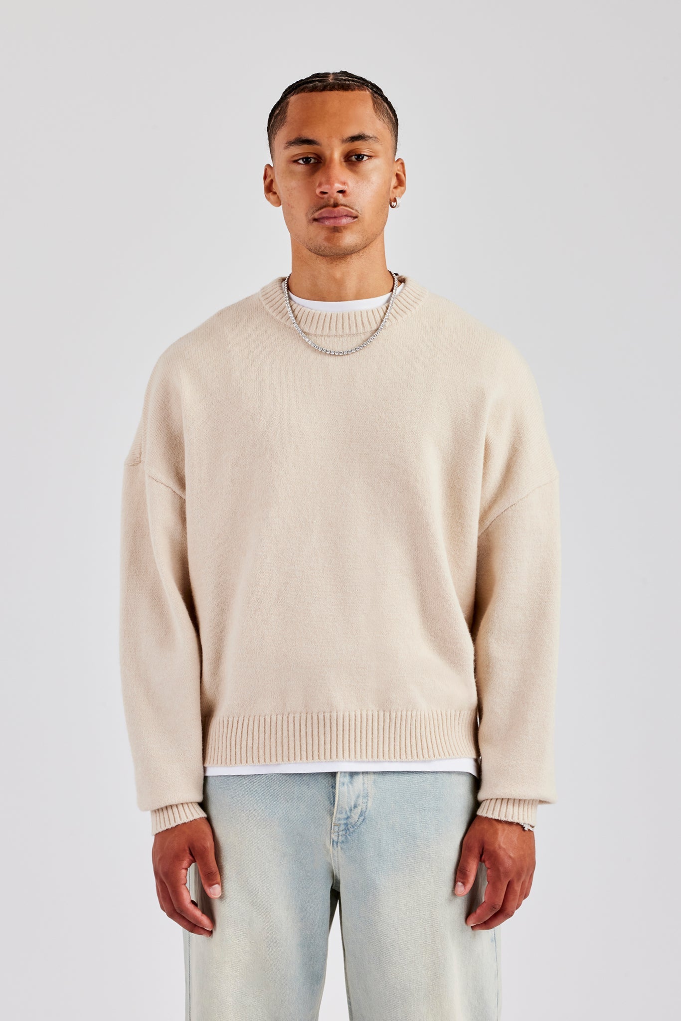 Cernucci Fluffy Intarsia Sweater - Off White | Mens Knitwear