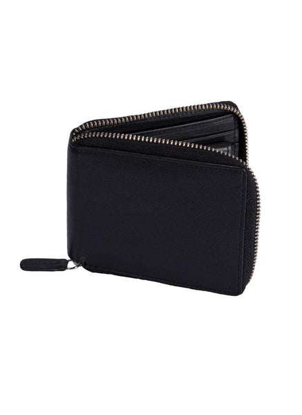 Men's Smooth Nappa Leather Zip-Round Wallet with RFID Blocking and