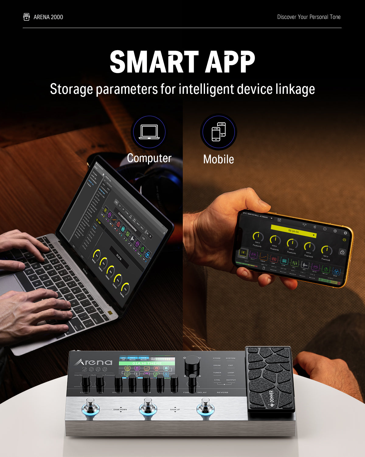 Arena 2000 Multi-Effect Guitar Pedal AMP Modeling Processor Donner