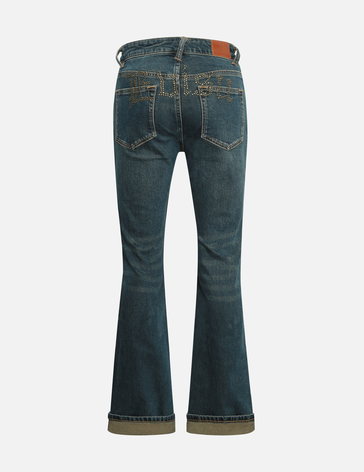 Washed Studs Embellished Logo Flare Fashion Fit Jeans – EVISU