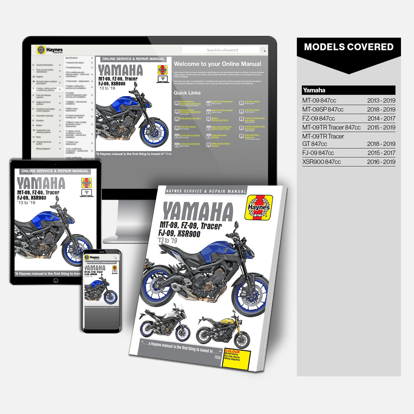Yamaha MT-09, FZ-09, Tracer FJ-09 & XSR900 (13-19) Haynes Repair