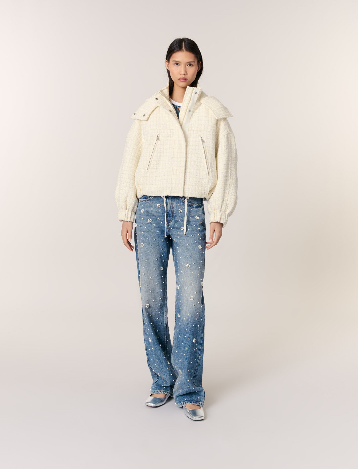 Tweed down jacket White For Women | Maje