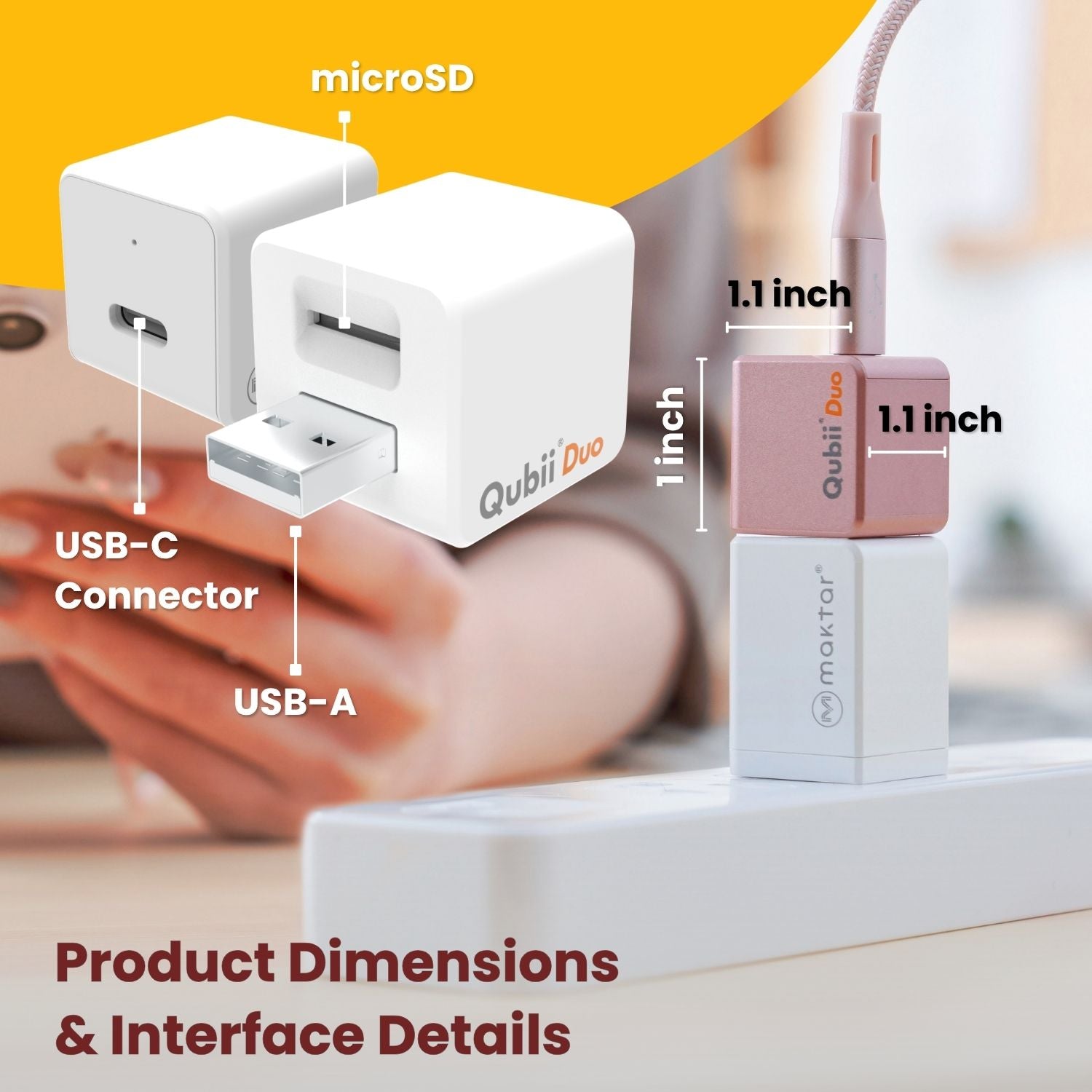 MAKTAR MFi-Certified Qubii Duo USB-C Auto Photo Storage & iPhone