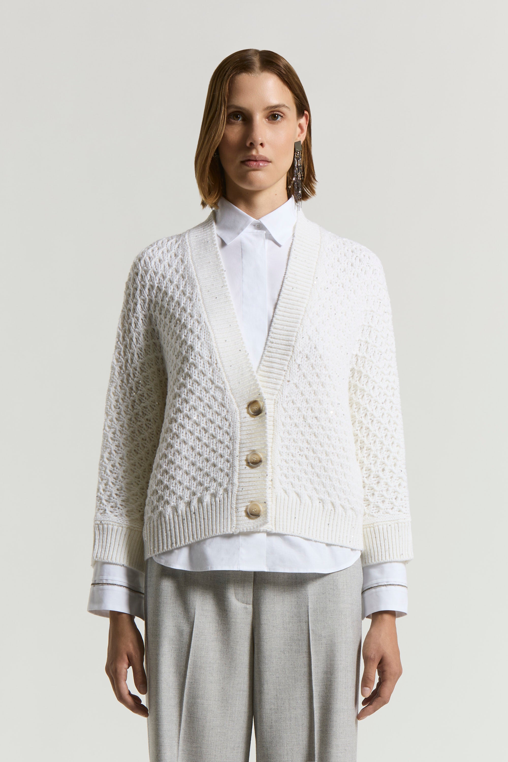 Pure wool cordonet cardigan with sequins | Peserico US