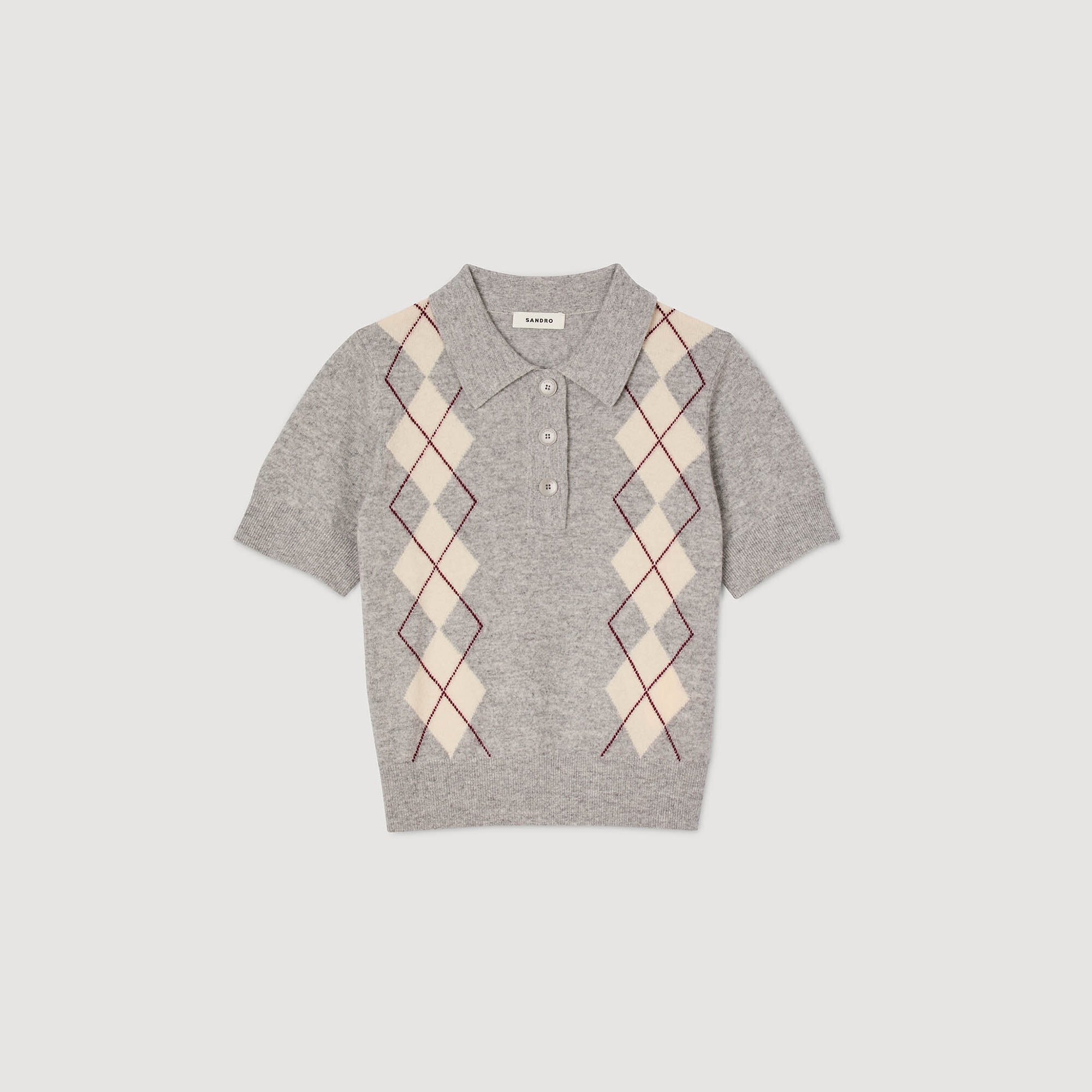 Argyle polo sweater in Grey for Women | Sandro Paris