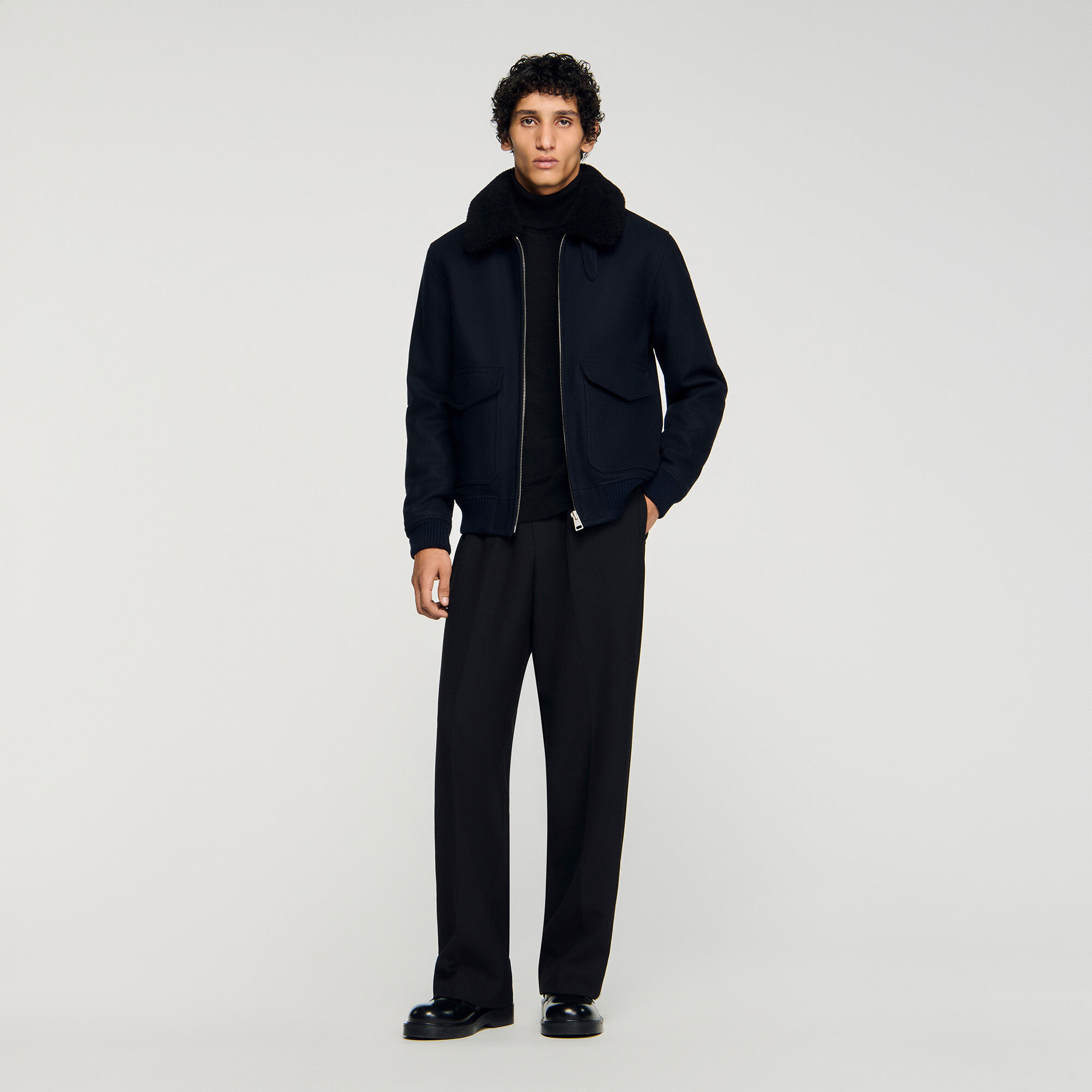 Zip-up jacket in Navy Blue for Men | Sandro Paris