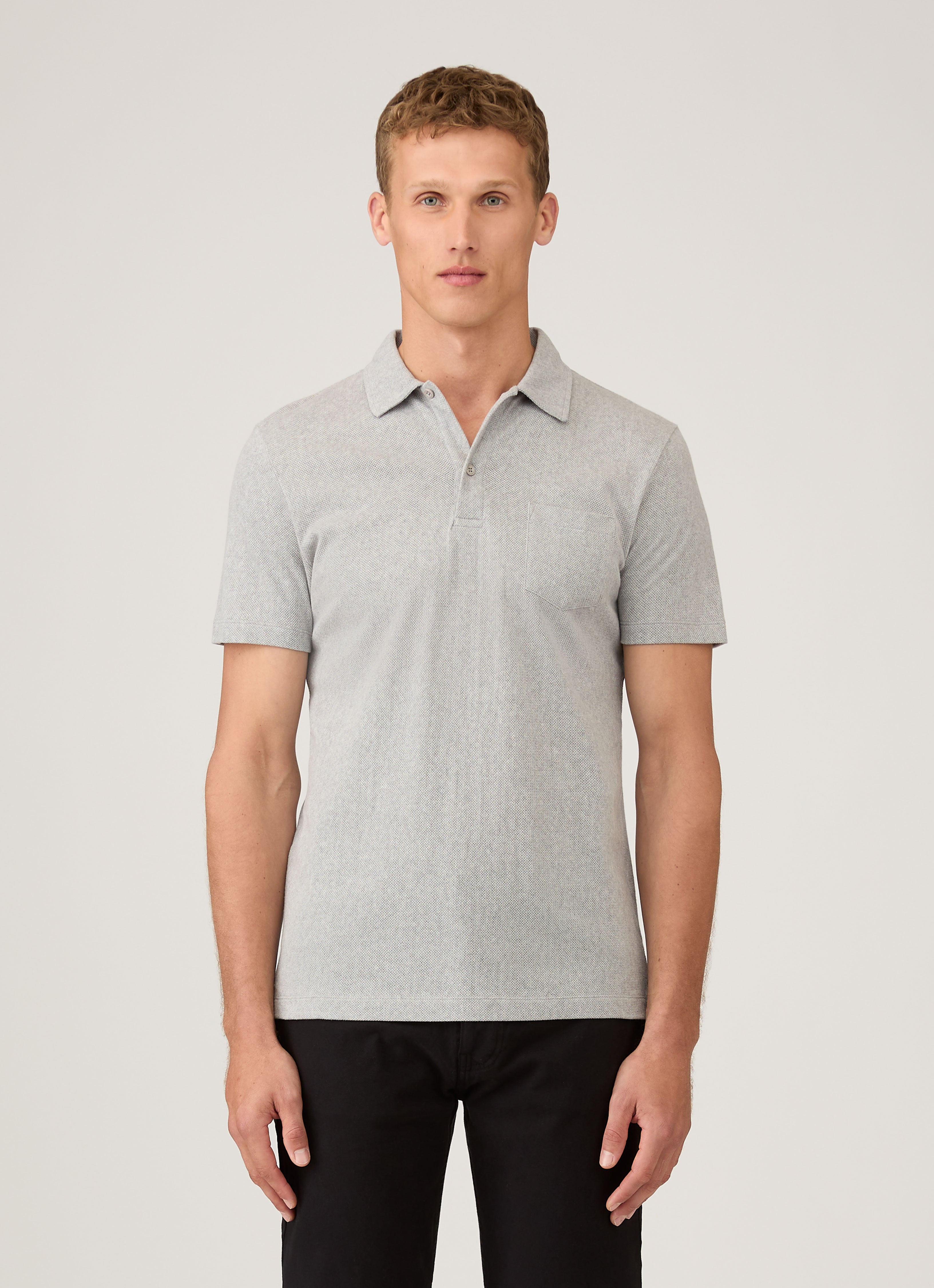 Men's Riviera Polo Shirt in Grey Melange | Sunspel
