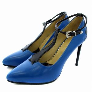 パンプス ハイヒール Tストラップ ピンヒール 39 24.5cm 青 ブルー