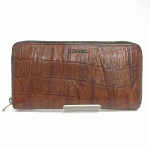 長財布 ラウンドファスナー ロゴ エンボス 多収納 レザー 青 ブルー