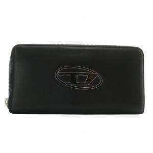 長財布 ラウンドファスナー ロゴ エンボス 多収納 レザー 青 ブルー