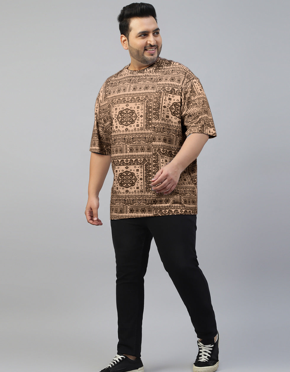 Paisley Beige All Over Printed Plus Size T-shirt – Veirdo
