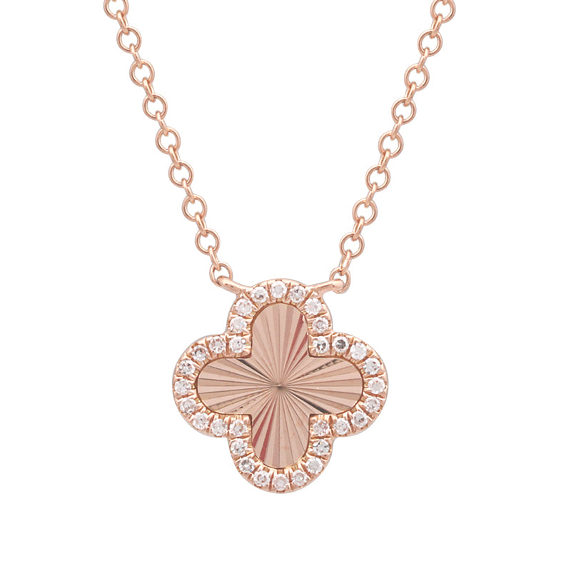 Mini Fluted Gold & Diamond Clover Necklace – Velvet Box Jewels