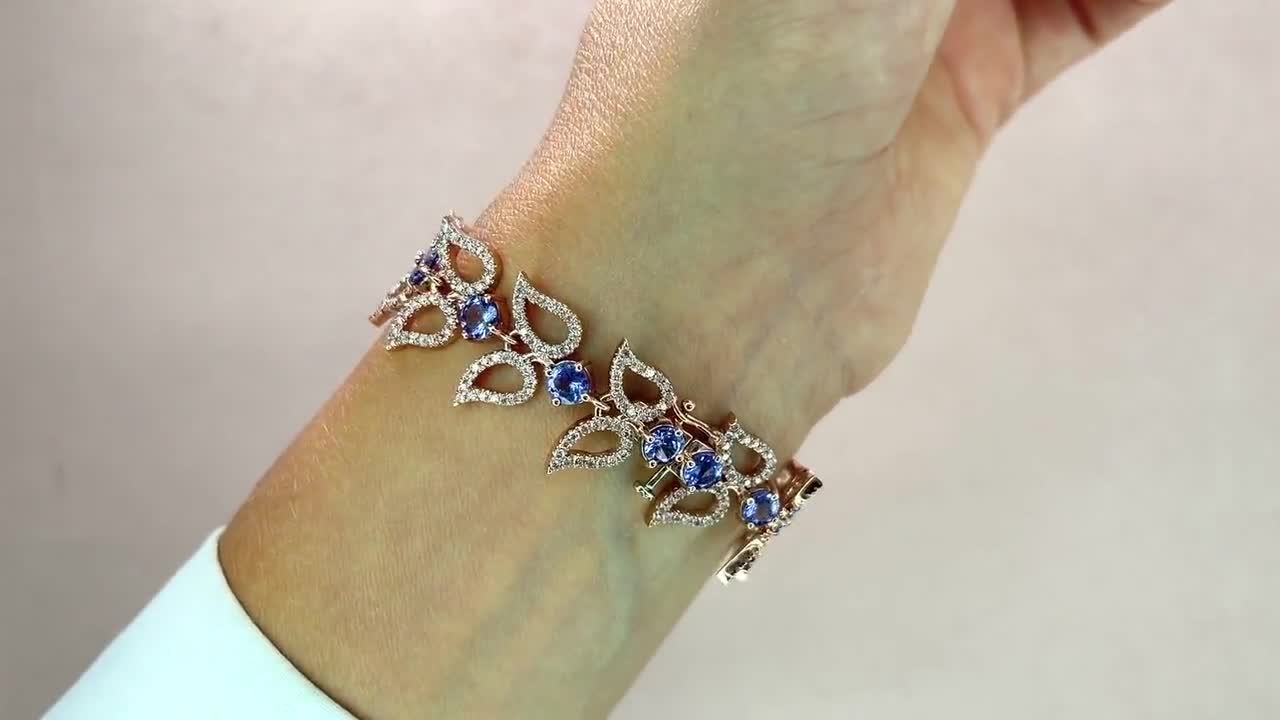 14Kローズゴールド タンザナイトリーフブレスレット | 天然ブルー