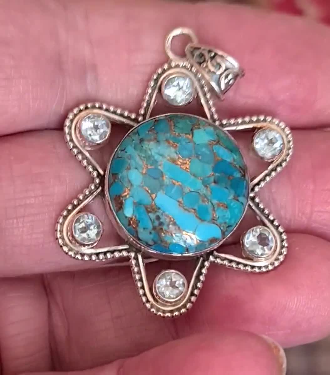 印象的で分厚いスターリングシルバーの銅メッキターコイズとペール