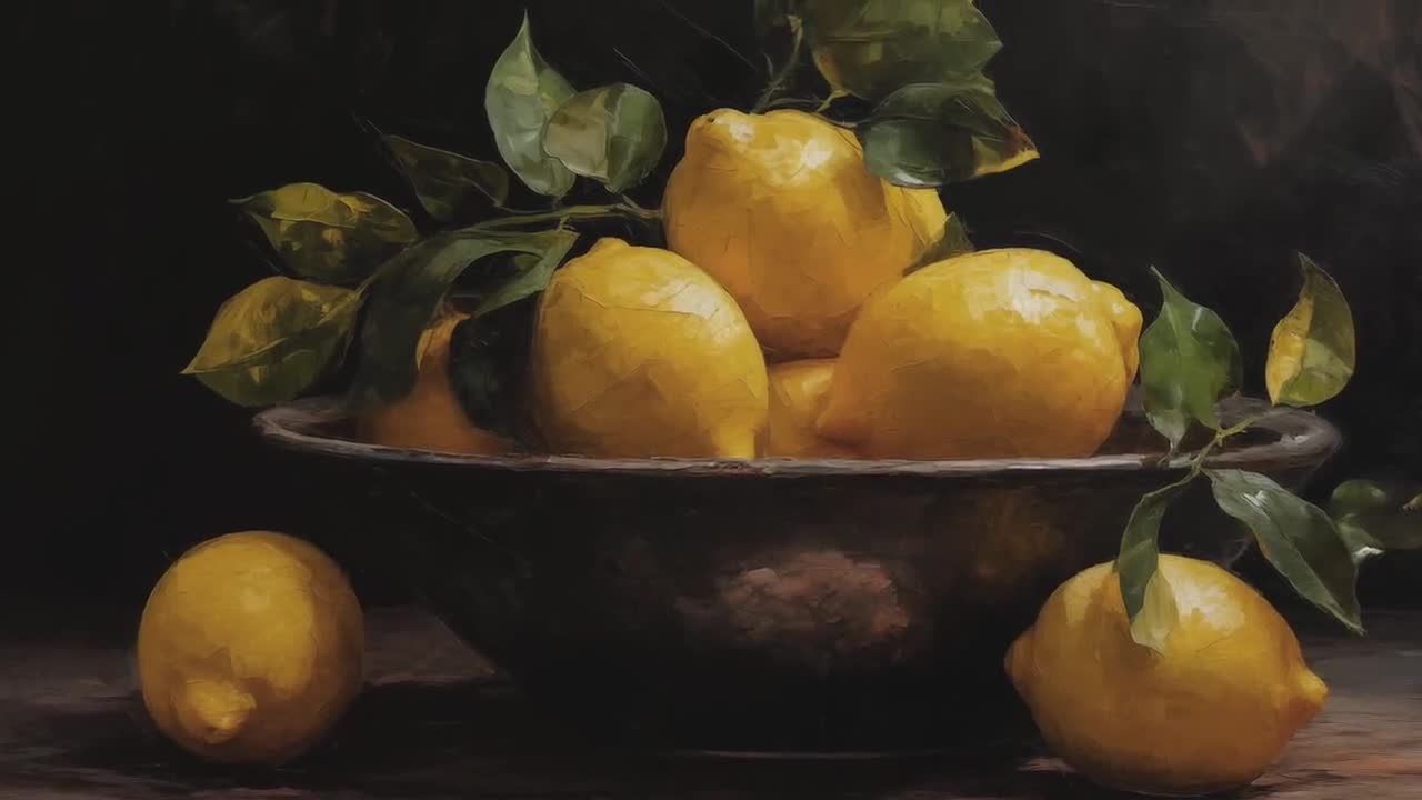ムーディーなレモンの絵画 | 印刷可能なアート | ヴィンテージフルーツ