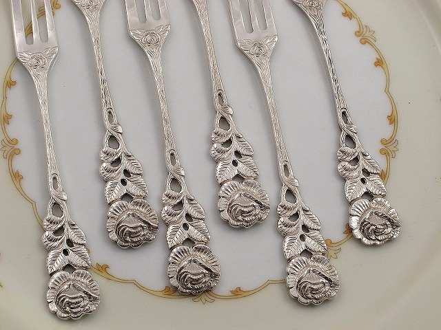 純銀 ドイツAntiko ヒルデスハイムローズ デザートフォーク6本セット