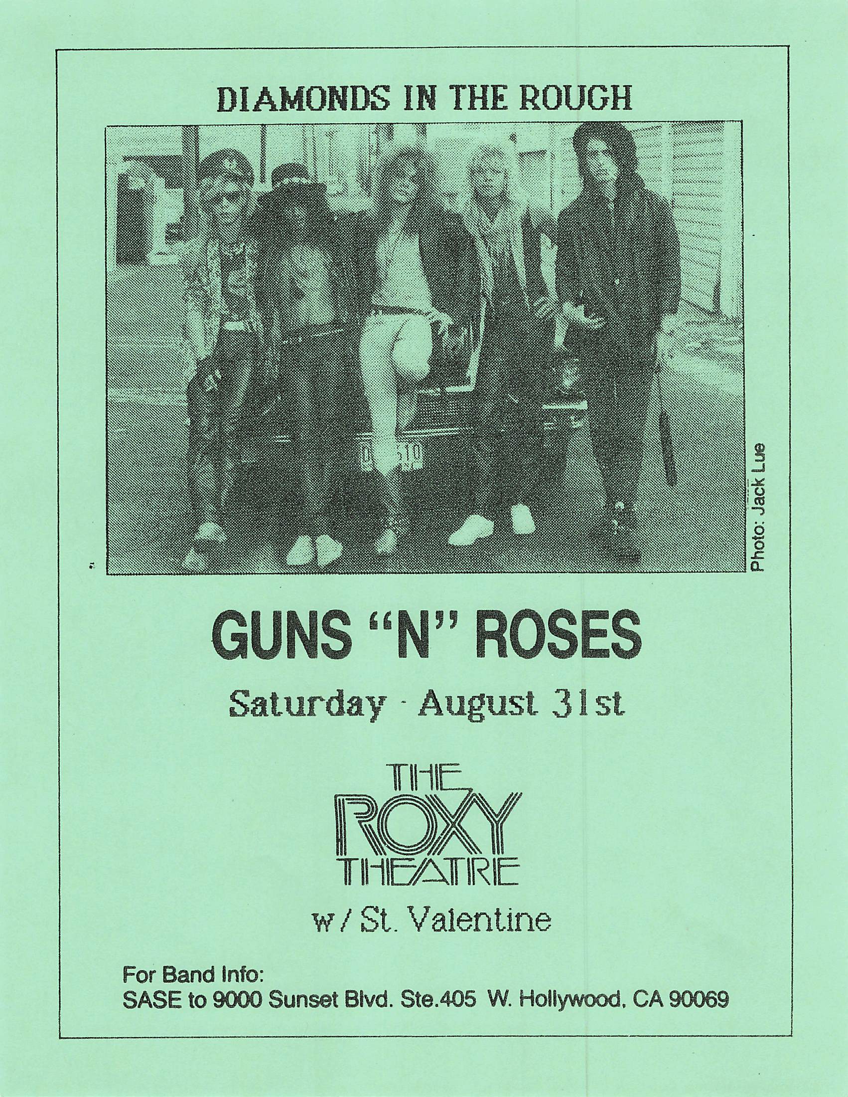 Guns N' Roses Concert Flyer Handbill August 31 1986 The Roxy