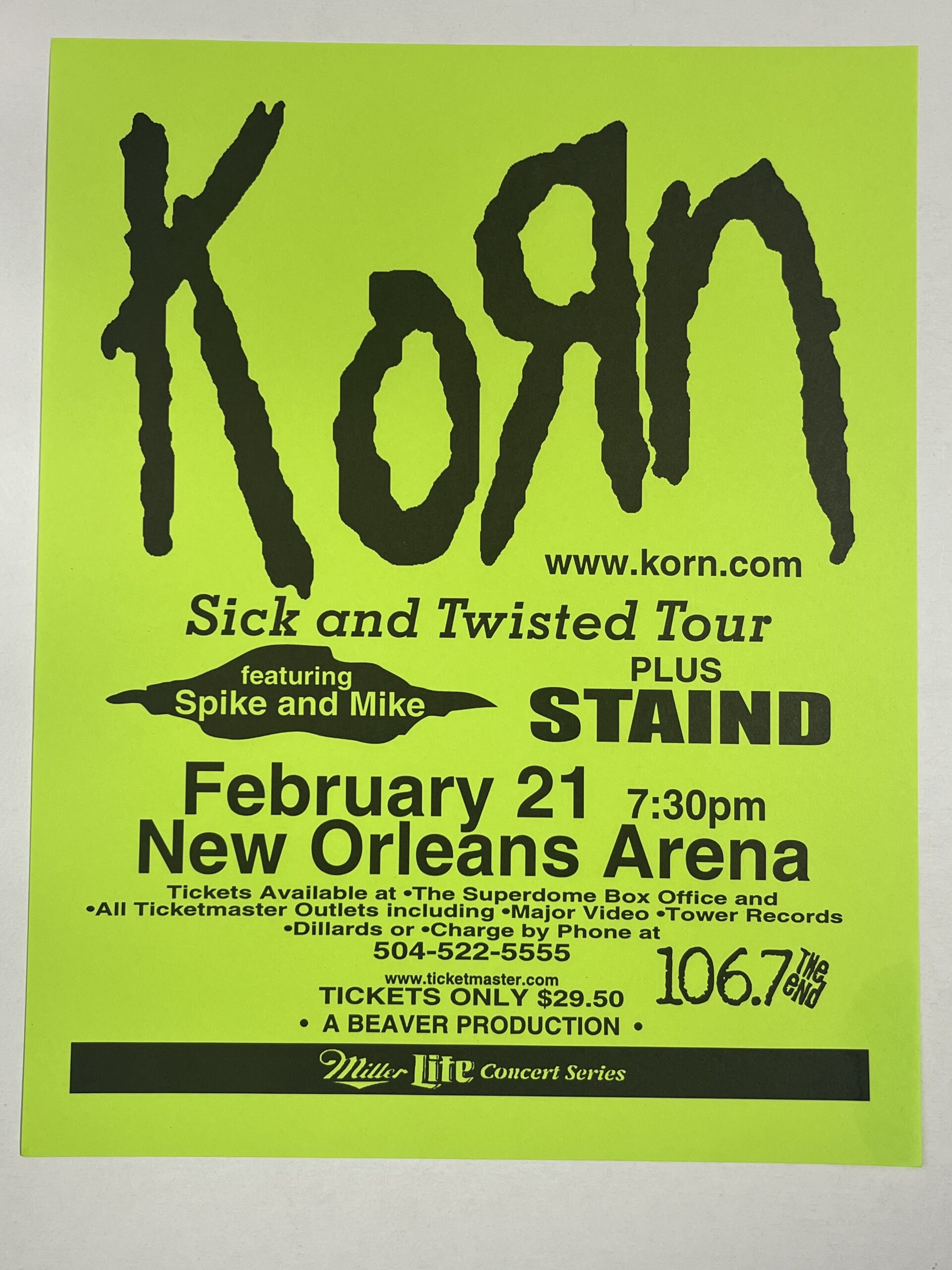 Korn Concert Poster 2000 New Orleans - Green | Visible Vibrations