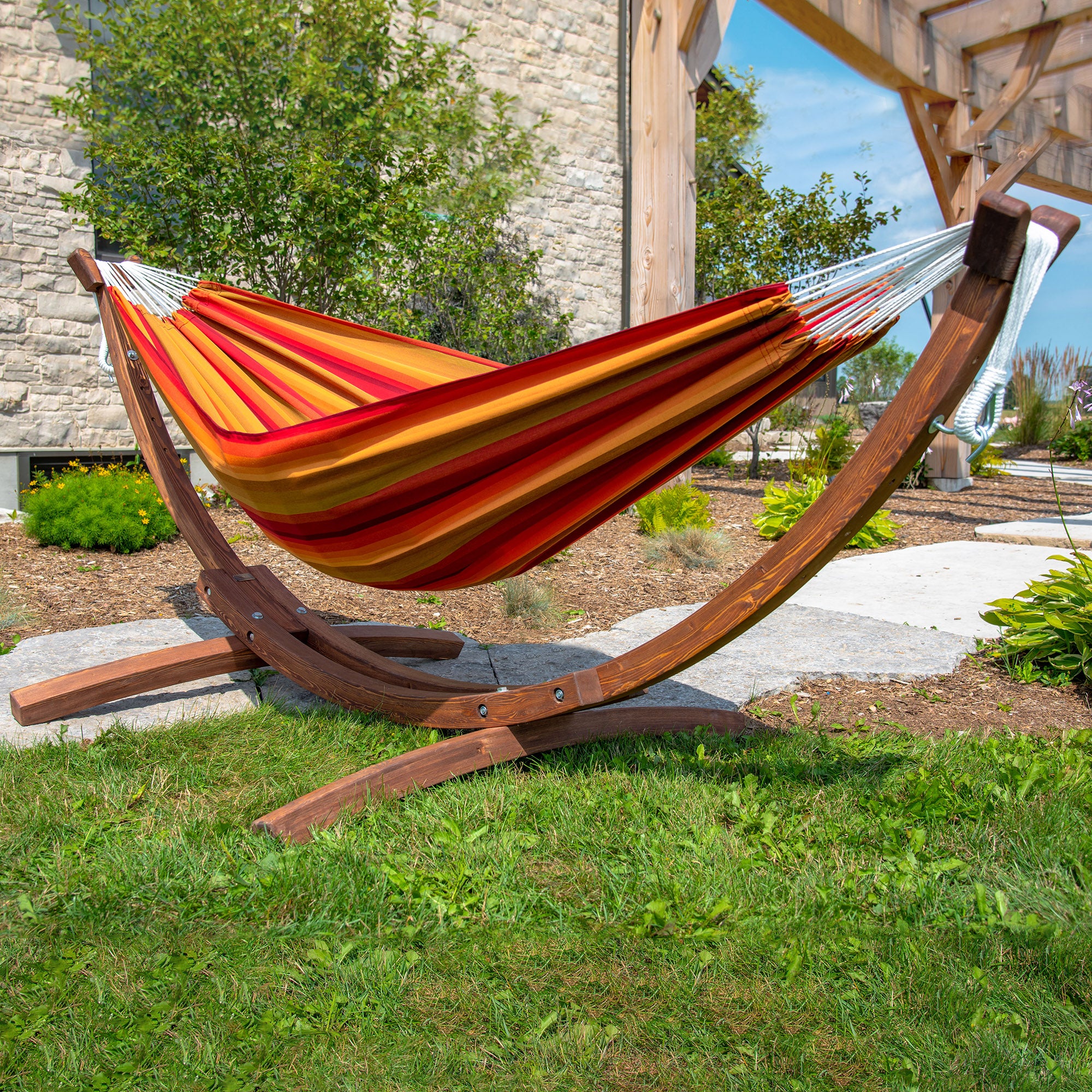 Double Sunbrella® Hammock with Solid Pine Stand (8ft/260cm