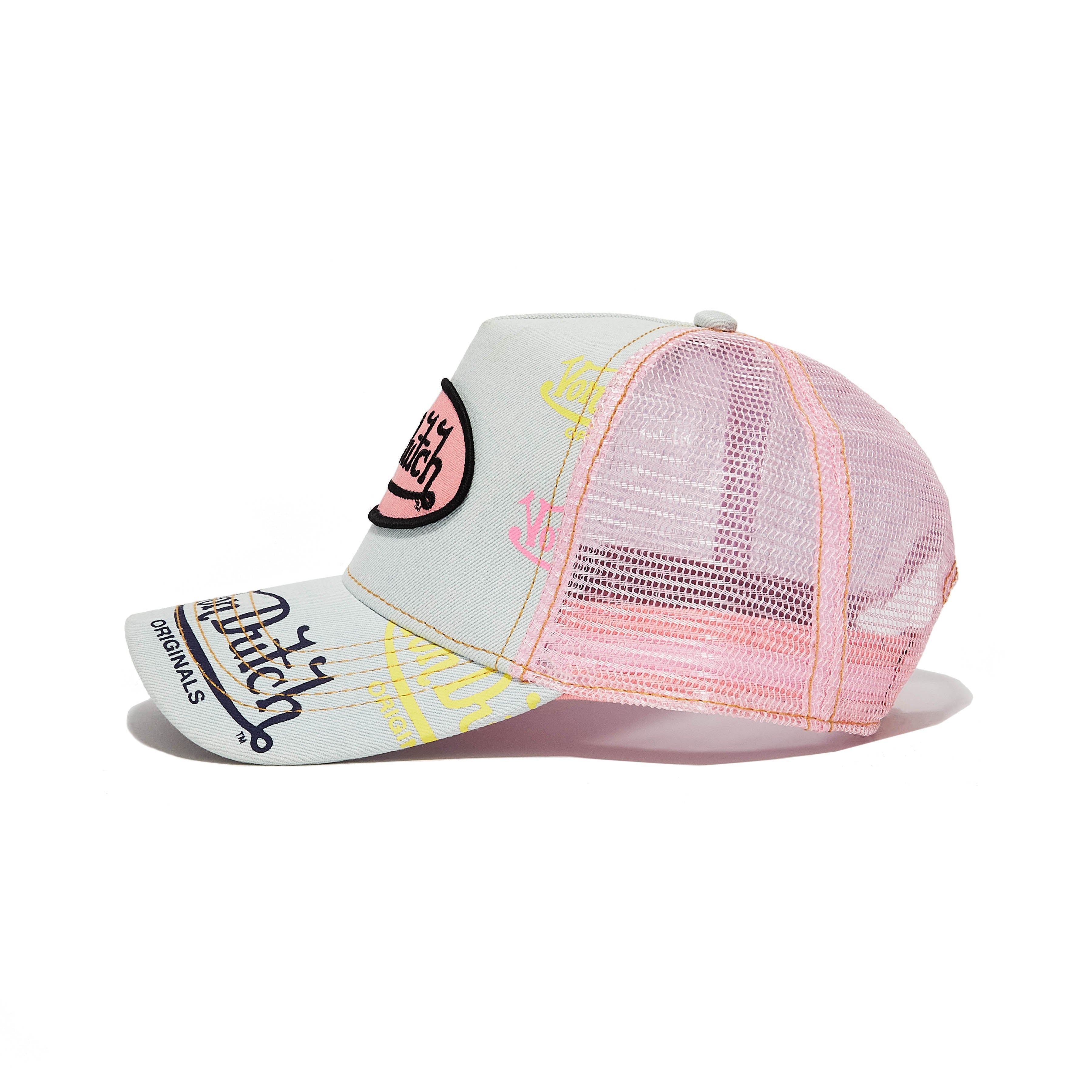 Light Denim Pink Logo Trucker Hat | Von Dutch