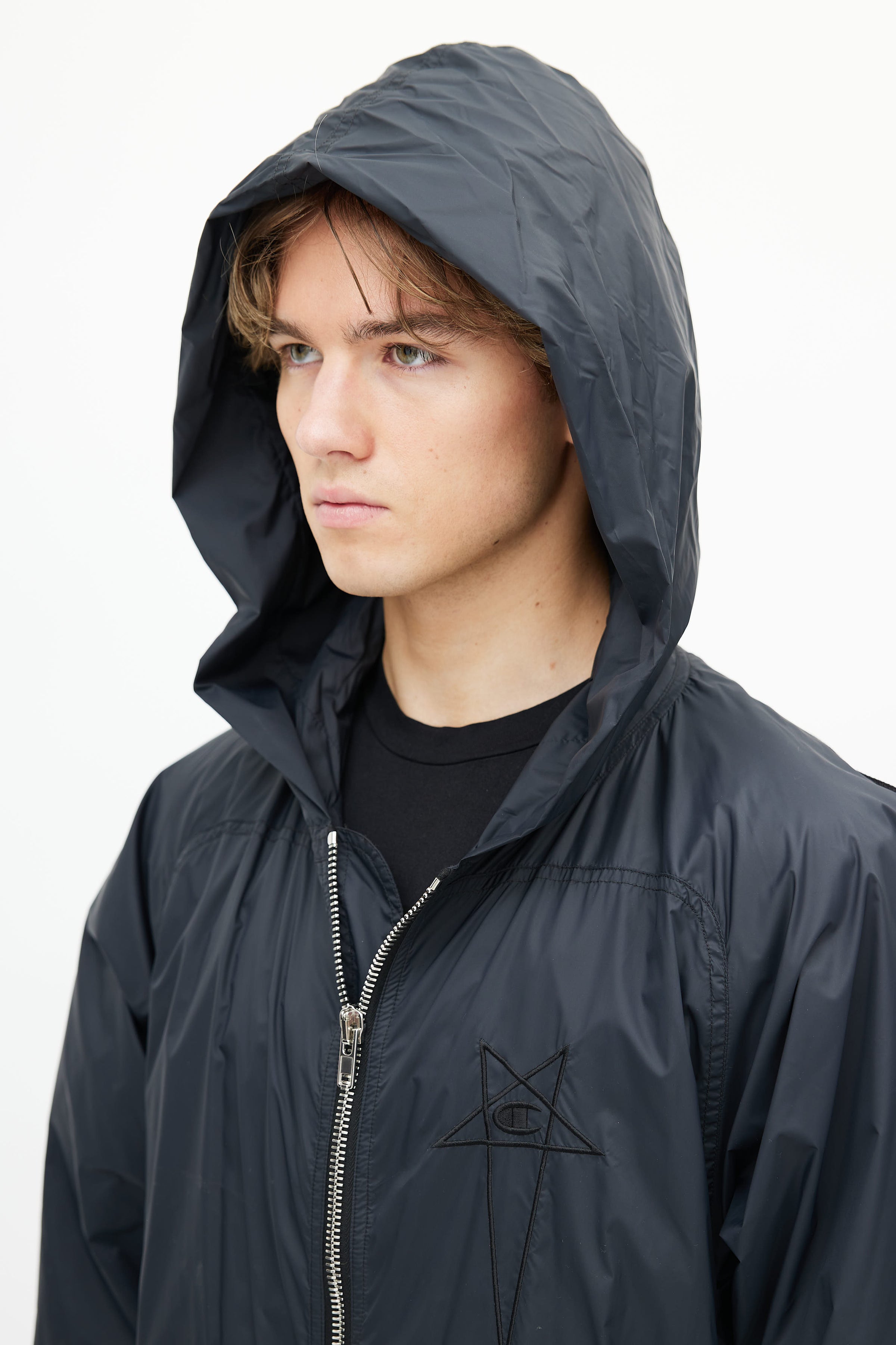 Rick Owens // x Champion Black Nylon Long Jacket – VSP Consignment