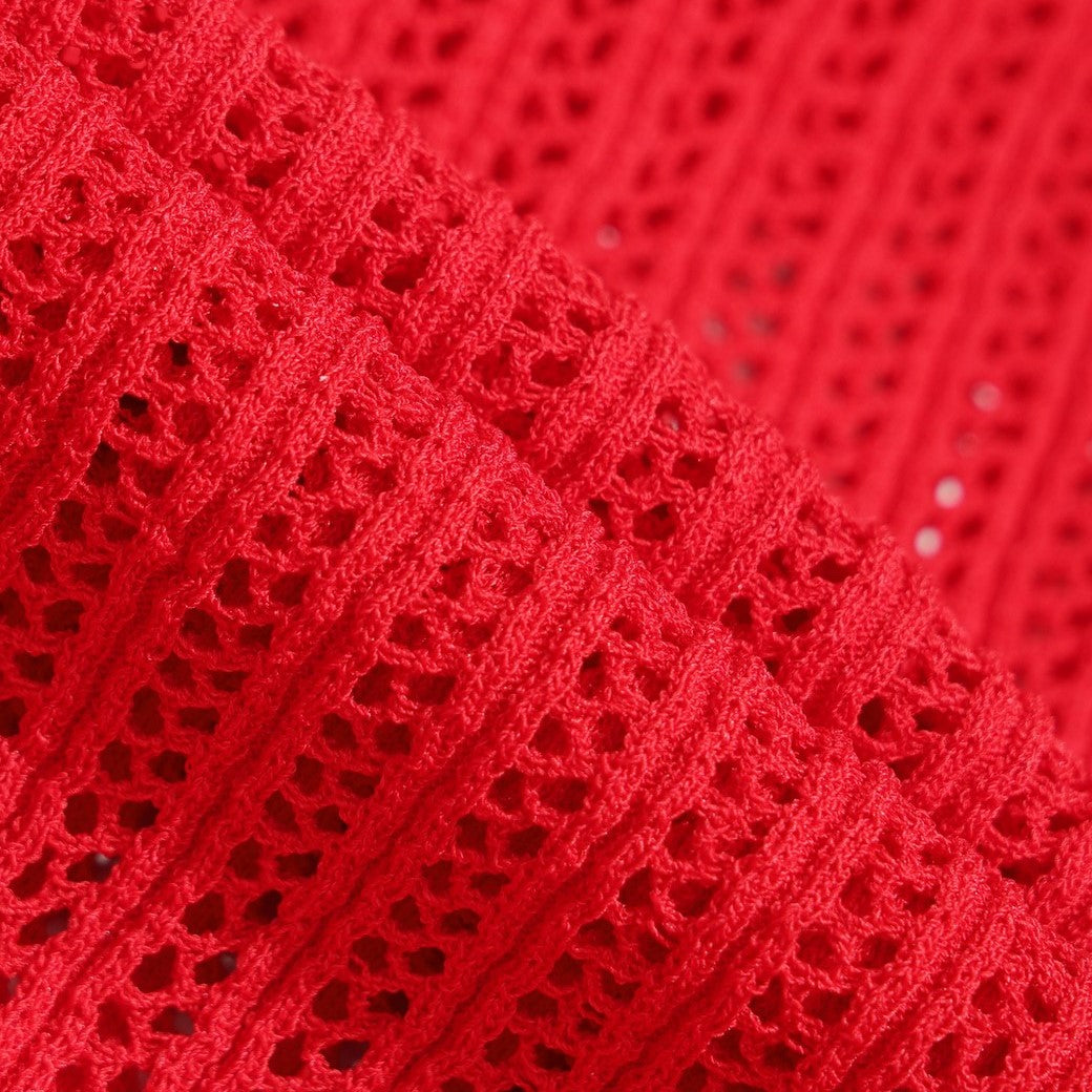 WOMEN メッシュニットワンピース レッド